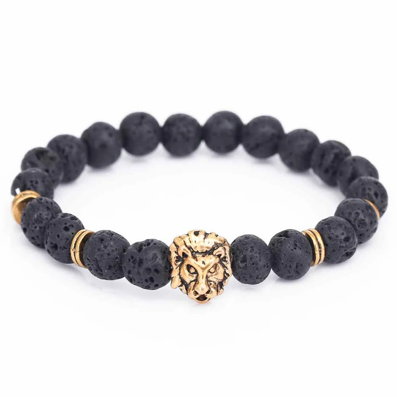 Premium Lion Head Stone Bracelet - Statement Beaded Wristwear