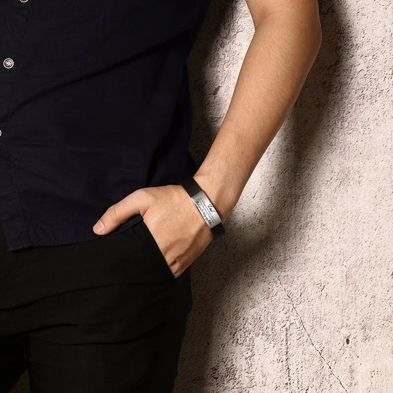 Premium Black Silicone Bangle - Stainless Steel Sport Bracelet
