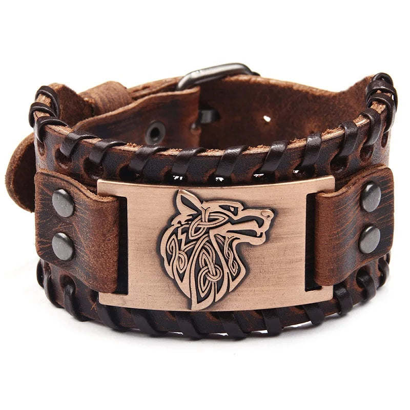 Viking Leather Braided Bracelet - Vintage Cuff Statement