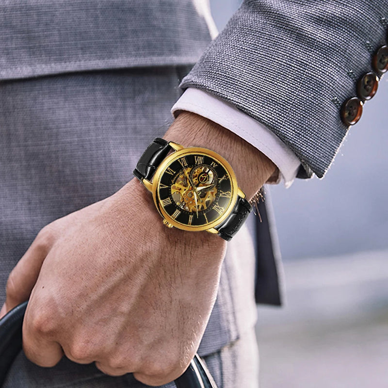 Lavish Mechanical Watch with Leather Strap - 3D Logo Edition