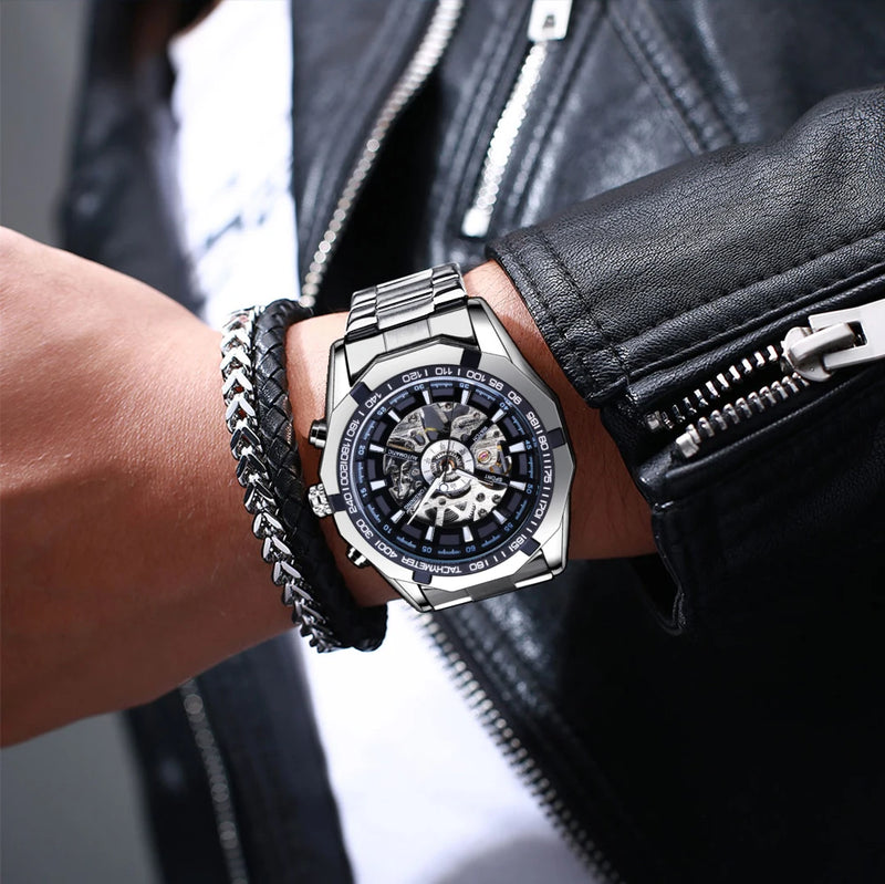 Classy Silver Mechanical Watch - Elegant Modern Timepiece