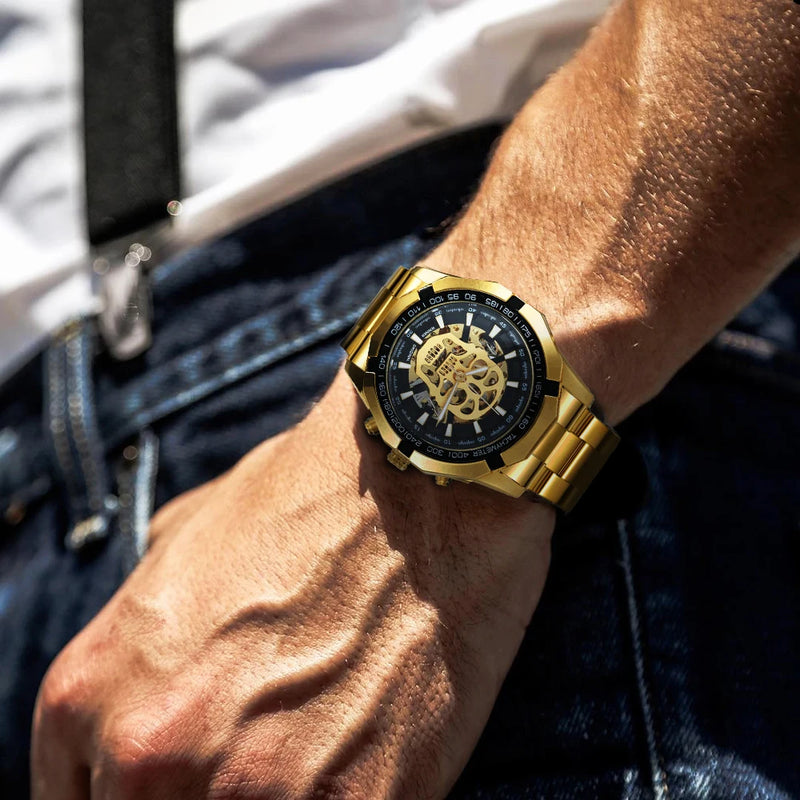 Luxury Steampunk Mechanical Watch - Bold Skeleton Timepiece