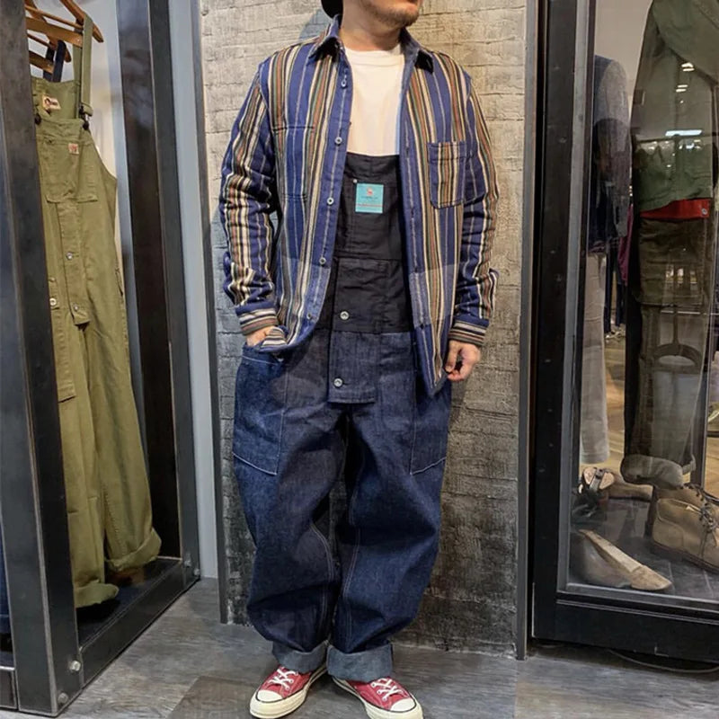 Two-Toned Denim Overalls - Casual Streetwear Utility Style