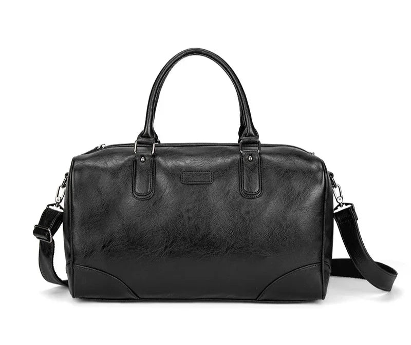Premium Black PU Leather Gym Bag - Sleek Durable Carryall